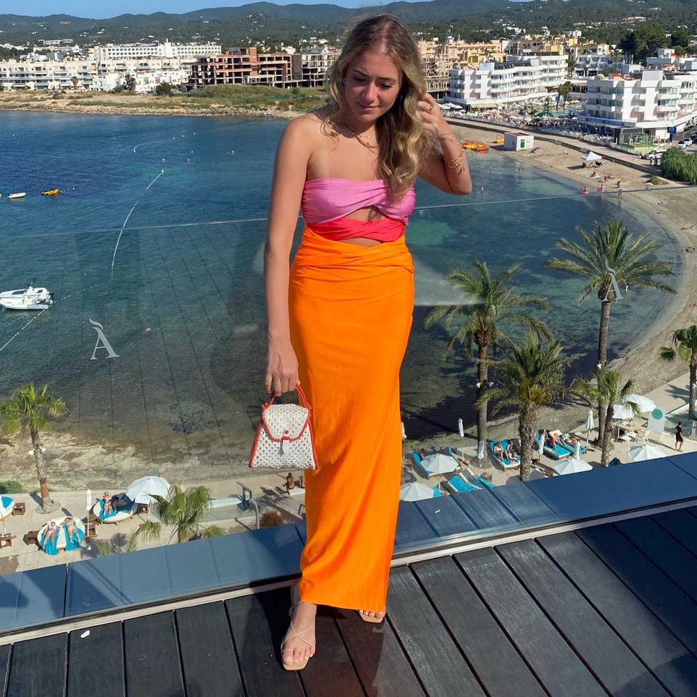 Baobab Pink and Orange Strapless Dress